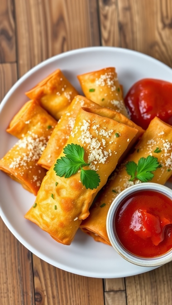 Crispy lasagna fritta served on a plate with marinara sauce and parsley garnish.